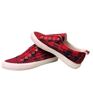 Gypsy Jazz Red & Black Plaid Canvas slip on Sneakers